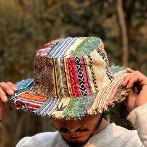 Hemp Patchwork Frayed Hat